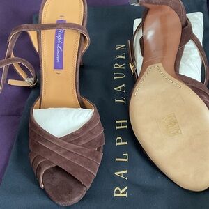 Ralph Lauren Brown Bacall II Suede Strappy Heeled Sandals